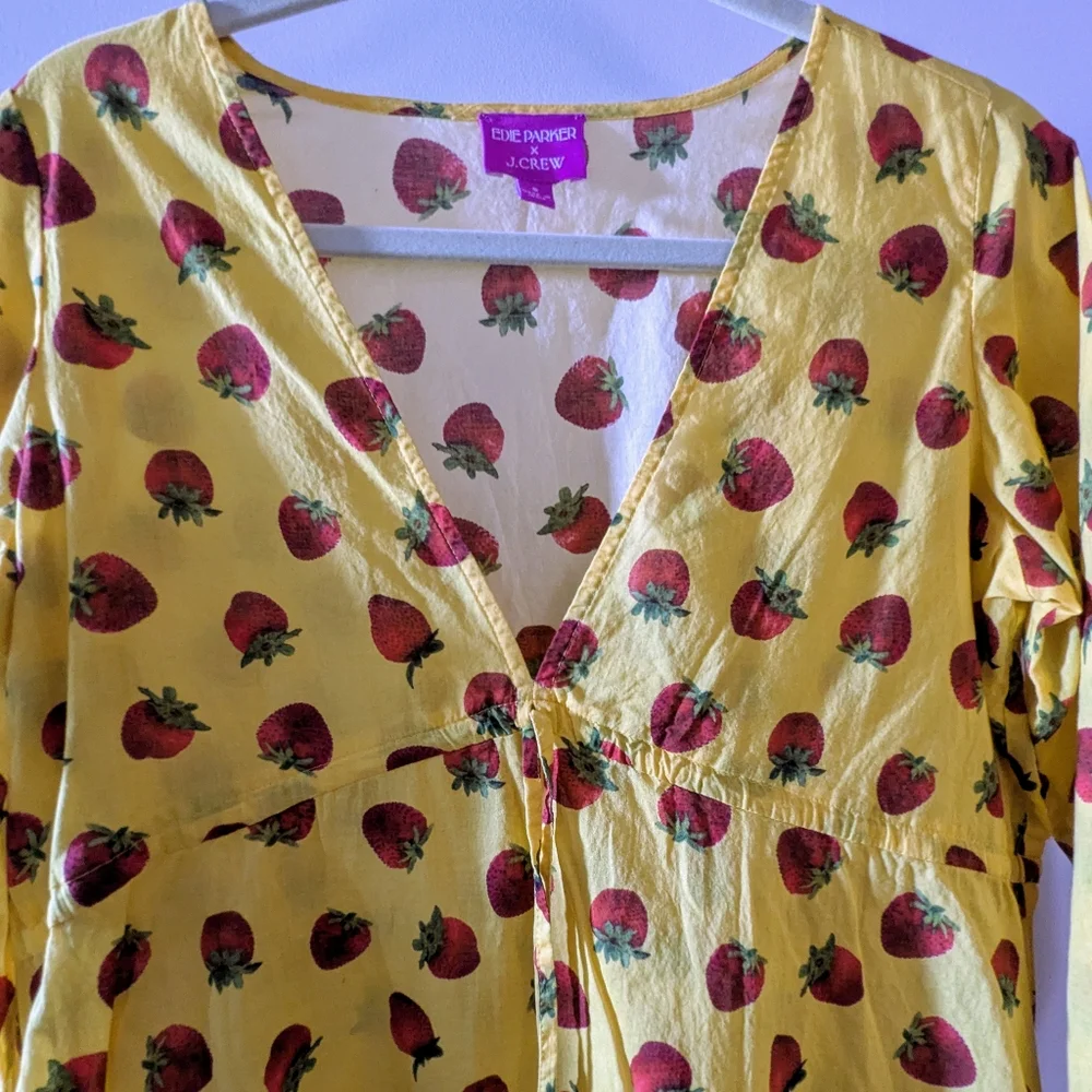 J. Crew Edie Parker Cover-up Dress, Size Small, Like New Yellow Strawberry - Picture 5 of 8
